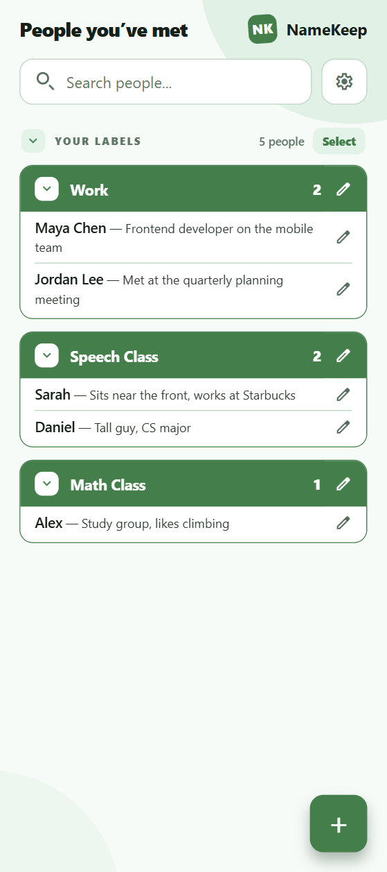 NameKeep Example Home Page