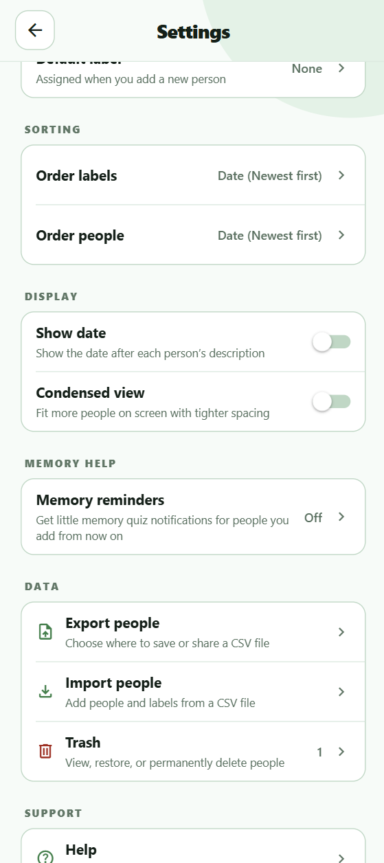 NameKeep Example Settings Page